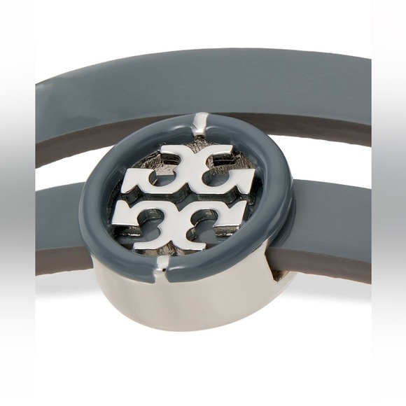 🆕 Tory Burch Authentic Miller Silver & Leather Blue Enamel Double Wrap Bracelet - Picture 4 of 12